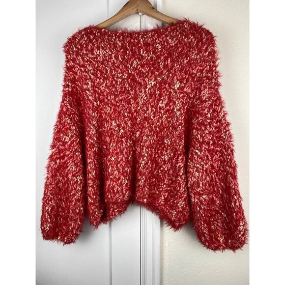 Urban Outfitters Women's L Fuzzy Red Puff Sleeve Crop Pullover Sweater - Picture 2 of 5